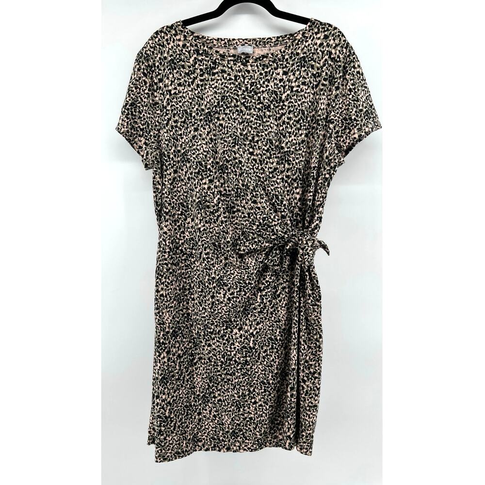 Chico's Neutral Animal Print Side-Tie T-Shirt Dress Size M Camo Casual Comfy